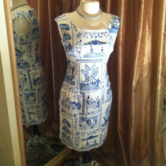 Maggy London hand beaded dress! Blue and white!