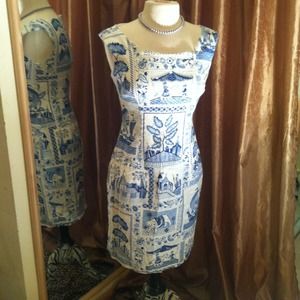 Maggy London hand beaded dress! Blue and white!