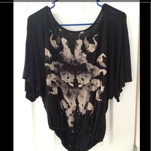 Black shirt, maxi, crops , burnt , white scoop