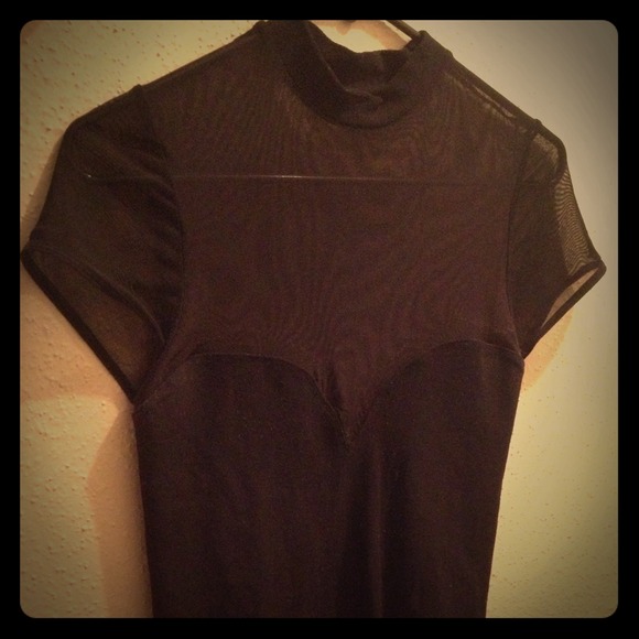 Black Bebe heart shaped cut bodysuit.