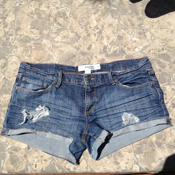 Distressed jean shorts