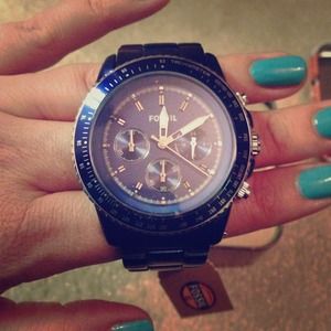 HOLD trade~large face *Fossil* navy watch!! CUTE!
