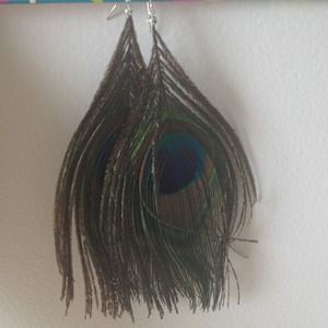 Faux Peacock Feather Earrings
