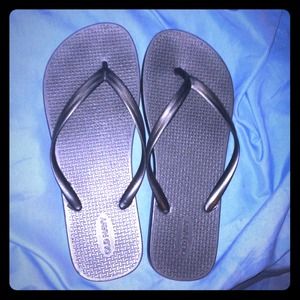 Silver Flip Flops.