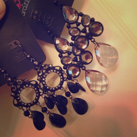 2 pairs of black costume chandelier earrings