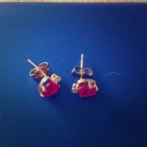 Heart shaped garnet earrings with diamond accents