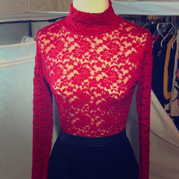 Red lace turtle neck