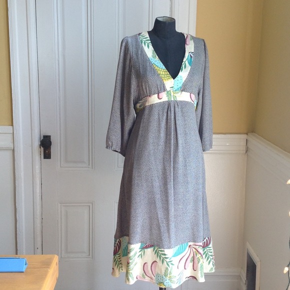 Boho chic, silk with linen trim dress