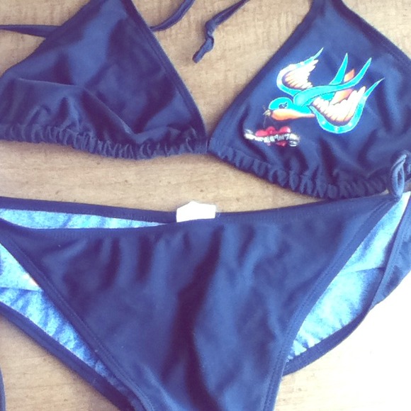 Black Swimsuit w/ Sparrow and Rhinestones