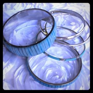 Teal Blue and Silver Bracelets