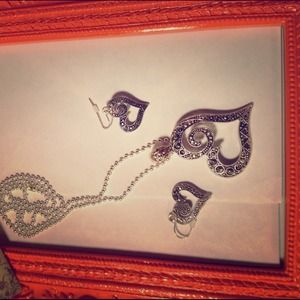 Heart necklace and earrings