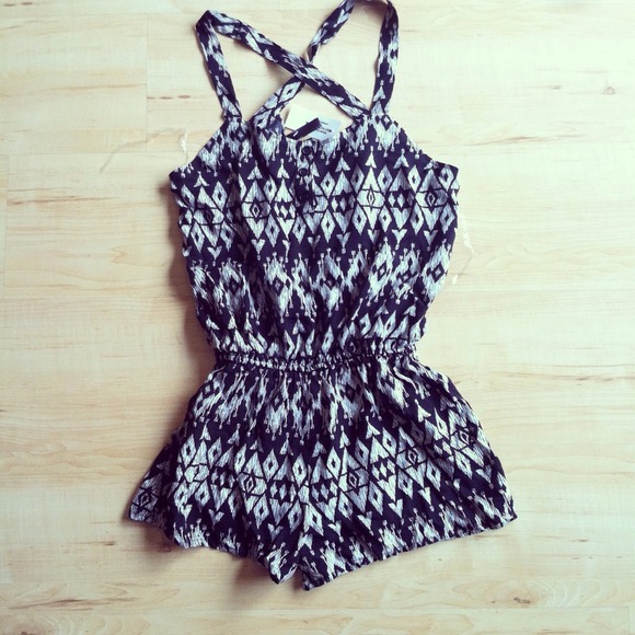 Black and beige print romper