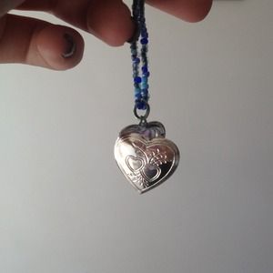 Blue Beaded Heart Locket
