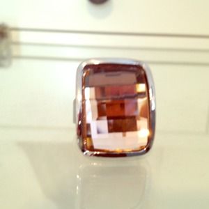 huge, peach faceted glass cocktail ring