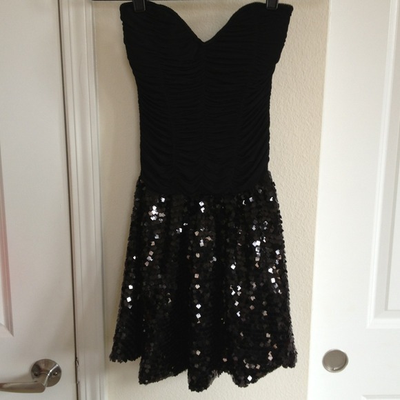 Black bebe Strapless Sequin Dress