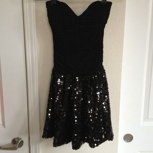 Black bebe Strapless Sequin Dress