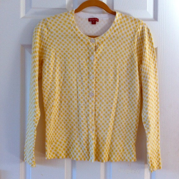 Printed Cardigan, white with yellow print