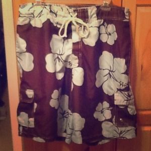 L/XL brown with blue flowers bathing suit