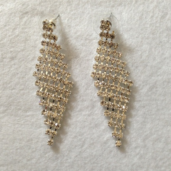 🎀Silver Crystal Rhinestones Rhombus Drop Earrings - Picture 2 of 3