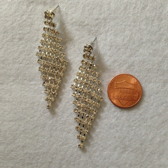 🎀Silver Crystal Rhinestones Rhombus Drop Earrings - Picture 3 of 3