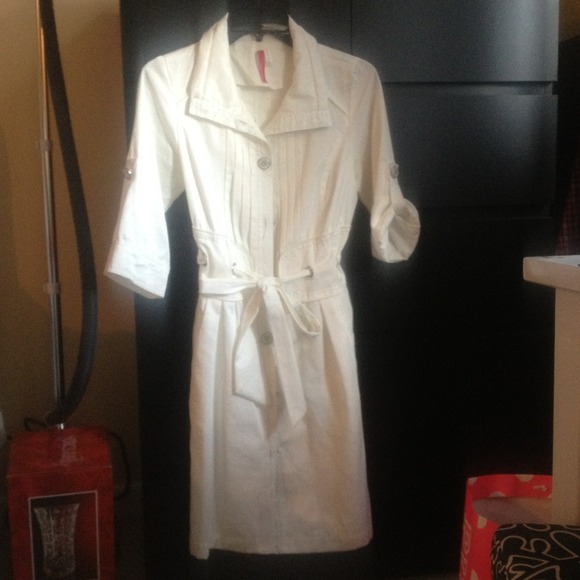 White trench coat style dress