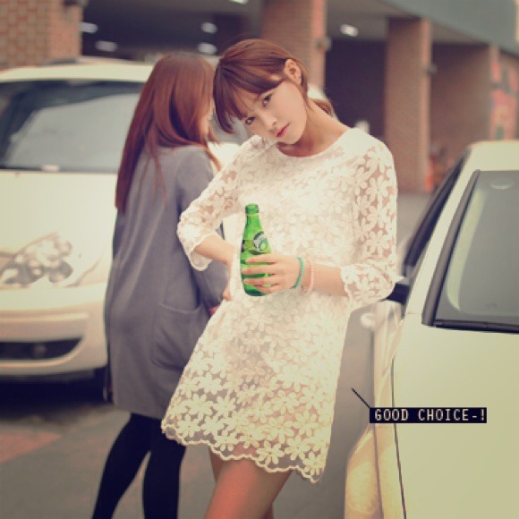 Crochet floral white dress