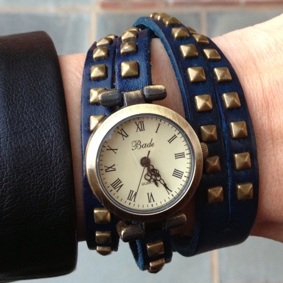 Jewelry - 🌸RESERVED🌸Blue Real Leather Studded Wrap Watch