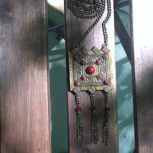 Bronze & Red Stone Aztec Necklace