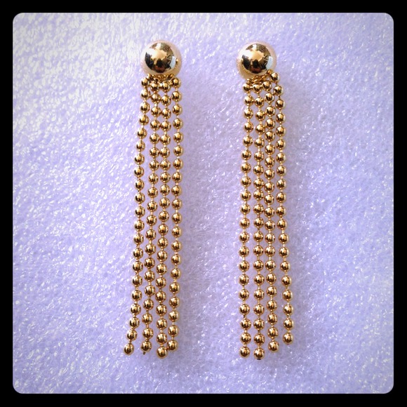 ❤Gold ball chain tassels drop metal stud earrings - Picture 1 of 2