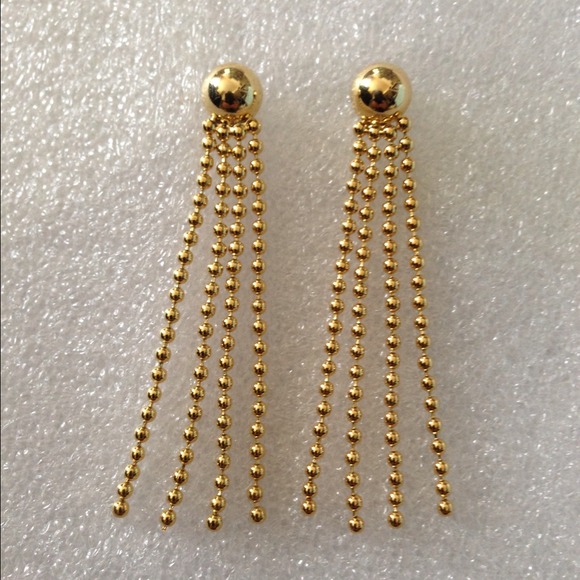 ❤Gold ball chain tassels drop metal stud earrings - Picture 2 of 2