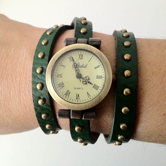 Double Strand Green Leather Watch