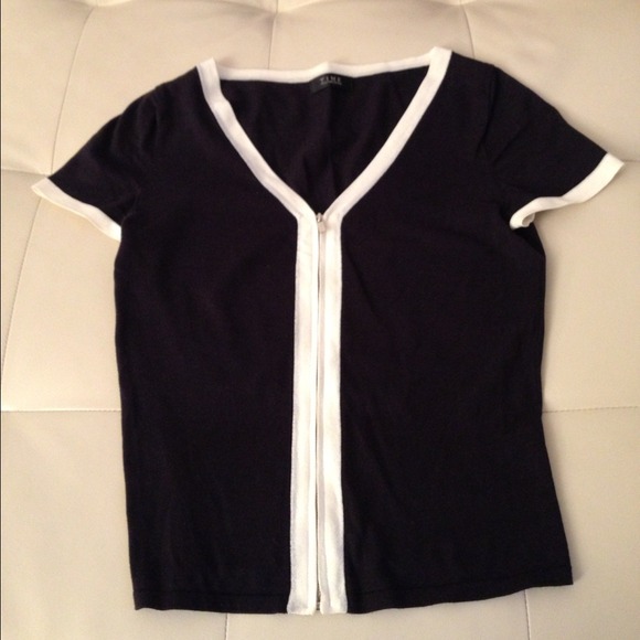 Short sleeve merino wool zip cardigan.