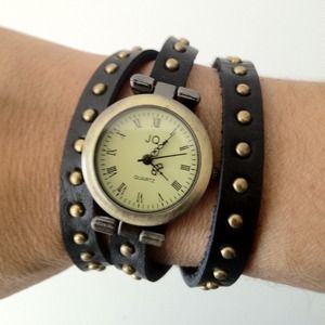 Double Strand Black Leather Watch