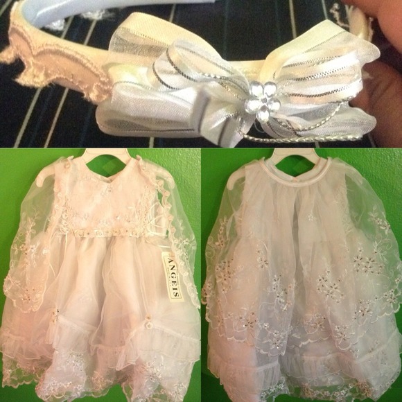 All White Baptism Dress w/ Matching Hand-band.