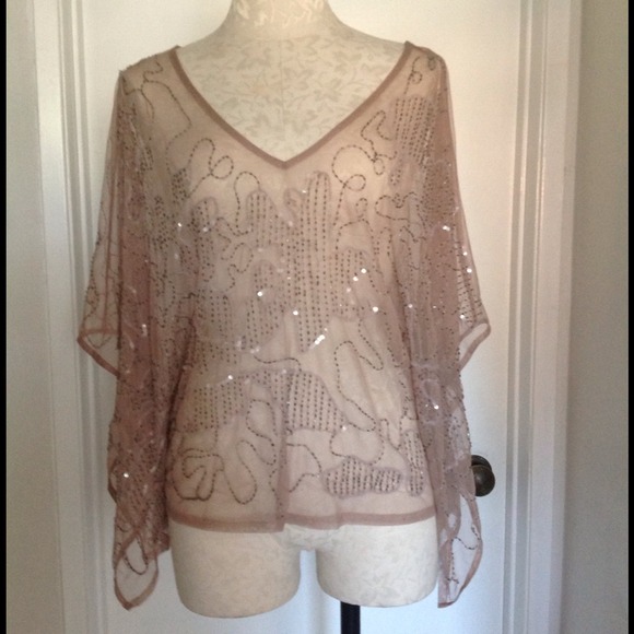 Willow & Clay Pink sheer beaded top, size small