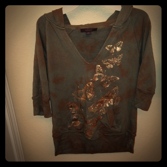 Express hoodie-green & brown with butterfly design