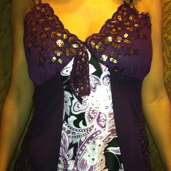 Sexy purple gold and black tank with mesh sides.