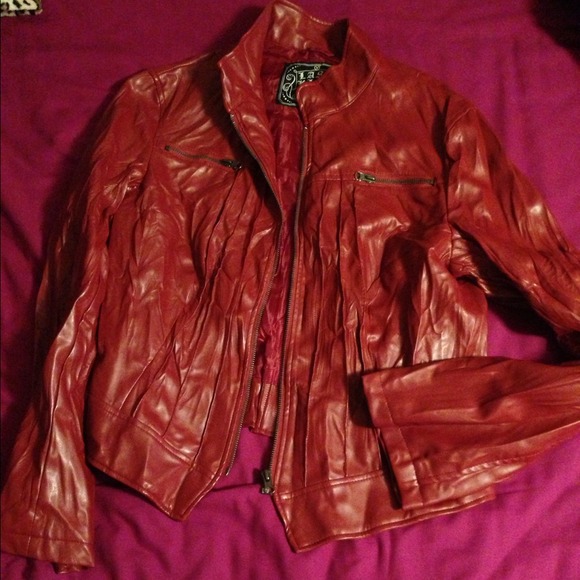 ❗SOLD❗Red Faux Leather Crinkle Jacket