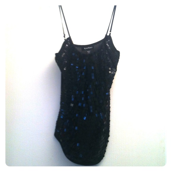 Bebe Sequin Black Tank