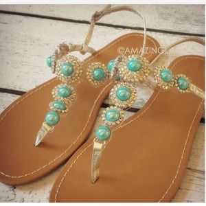 Turquoise/rhinestone sandals