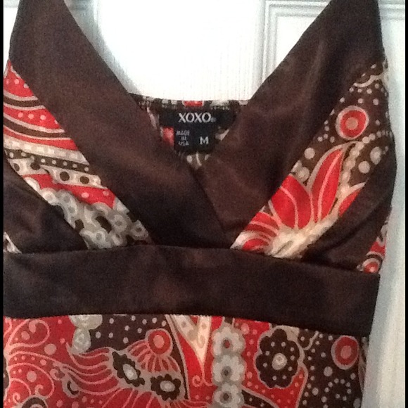 XOXO Silky Blouse Paisley Print w/ Tie String Back