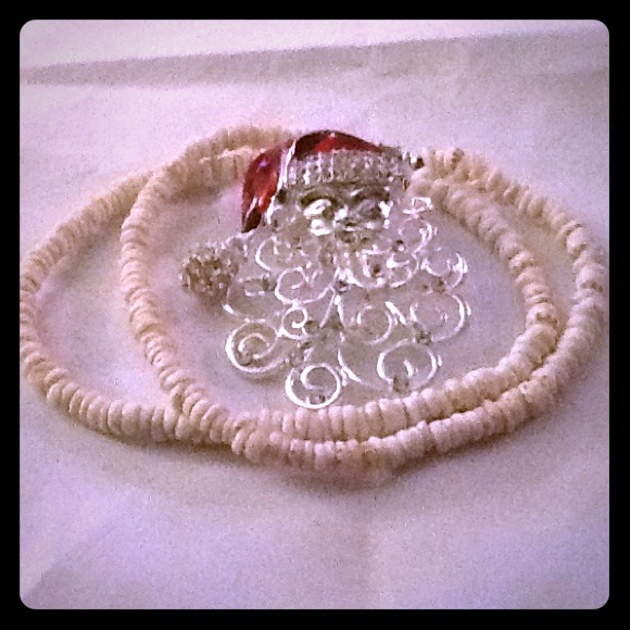 Santa pin and puka shell bracelet