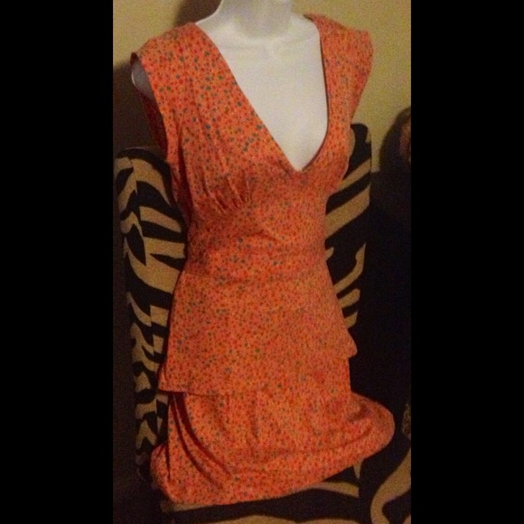 SOLD! BEN SHERMAN Outfit Orange Printed Top& Skirt - Picture 2 of 4