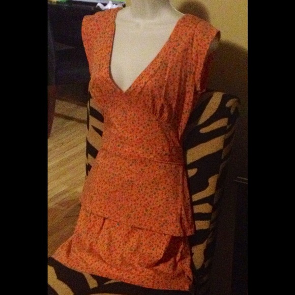 SOLD! BEN SHERMAN Outfit Orange Printed Top& Skirt - Picture 3 of 4
