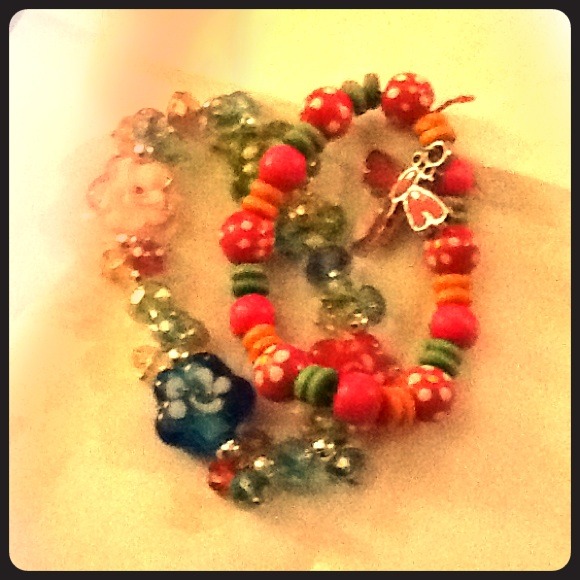 Glass bracelet and wood butterfly bracelet - Picture 1 of 1