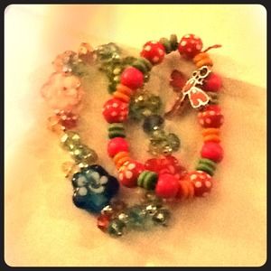 Glass bracelet and wood butterfly bracelet