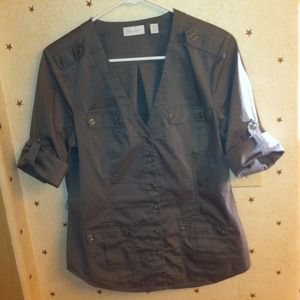 NY&Co. Grey button down top with roll-up sleeves