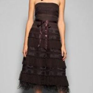 Brown BCBGMAXAZRIA dress with feathers