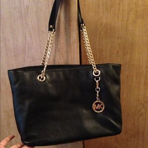 Michael Kors black gold leather purse Fulton