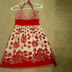 Halter dress cream and red. Never been worn